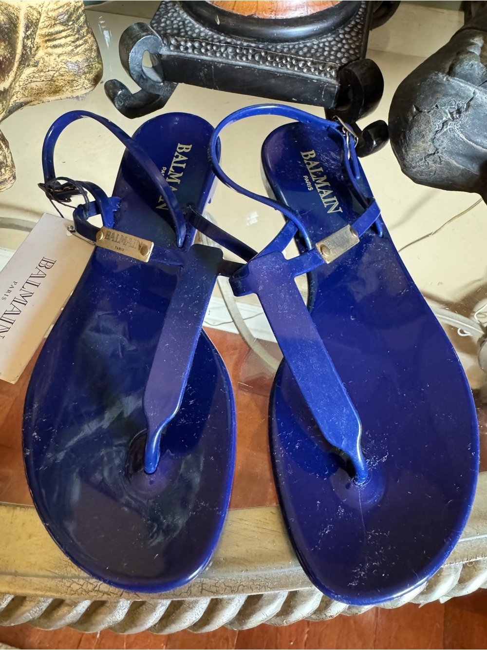 Balmain Women's Royal Blue Jelly T-Strap Sandals